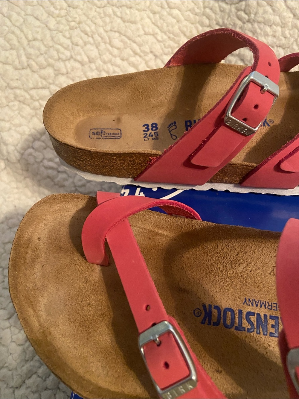 Birkenstock women’s Red uDouble-Strap Toe-Loop Sandals - Picture 8 of 14